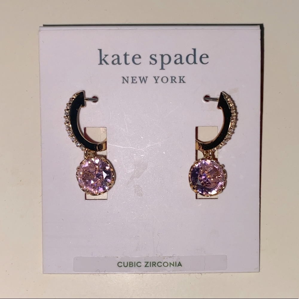 NEW KATE SPADE HANGING PINK CZ MINI HOOP DANGLING EARRINGS